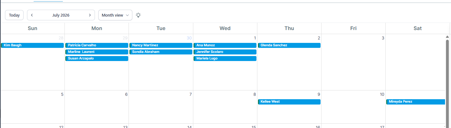 July 2026 calendar booked solid