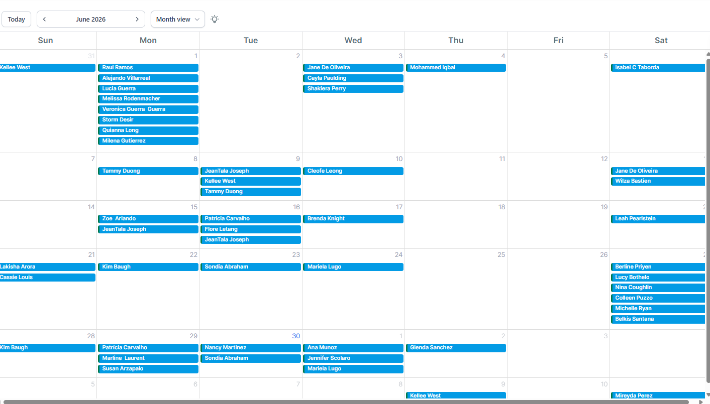 June 2026 calendar booked solid