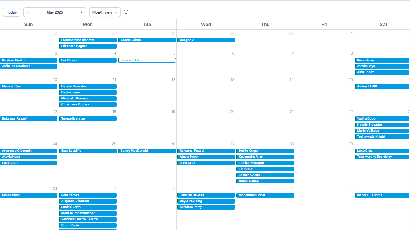 May 2026 calendar booked solid