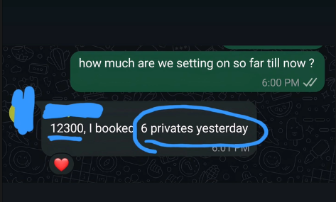 I booked 6 privates yesterday